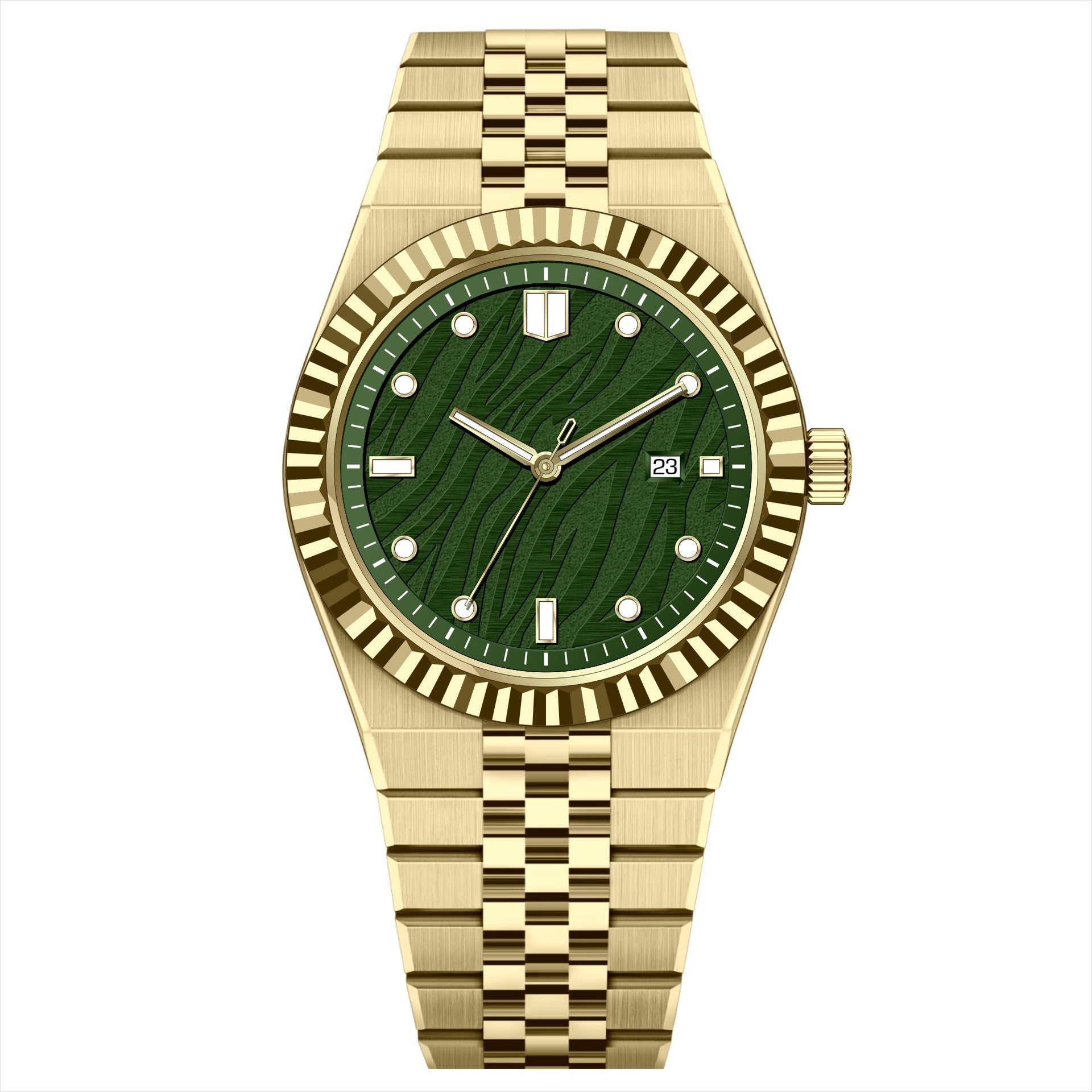 KAIROS – Men’s Luxury Gold Case Deep Green Wave Dial Watch