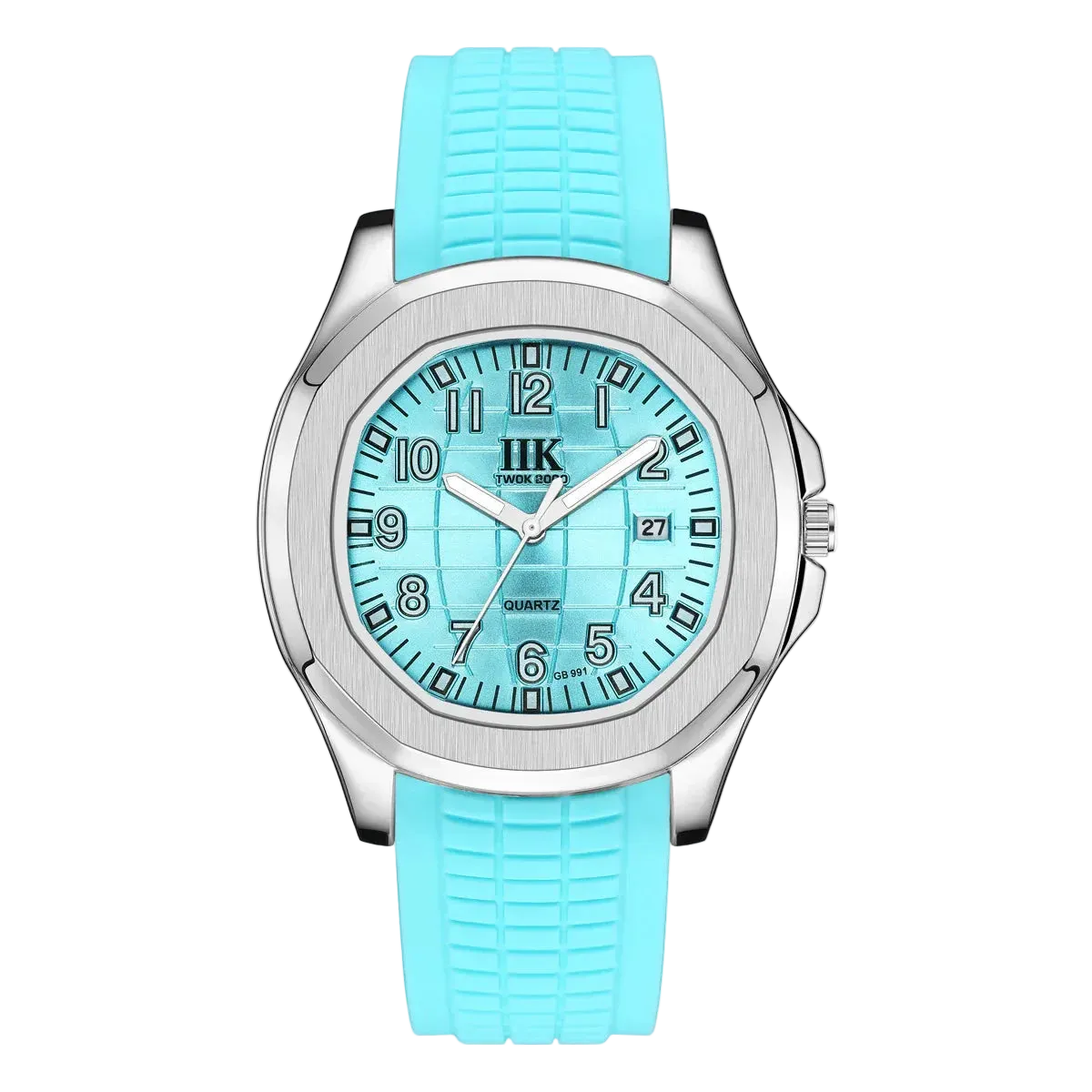 Giorgio Mareno ZAFYRON men's luxury wristwatch with black leather strap and silver dial, close-up view.