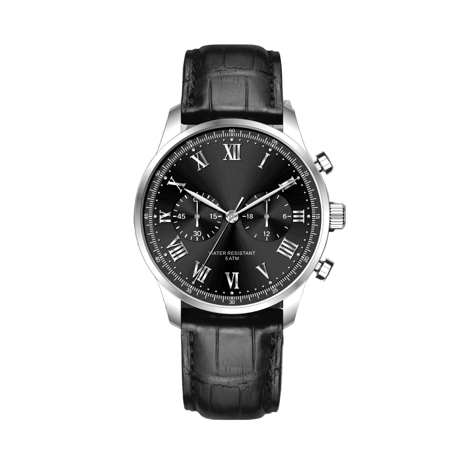 VANTIX OB – Men’s Classic Obsidian Black Dial Black Leather Chronograph Watch